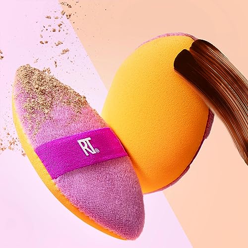 Real Techniques Miracle 2-In-1 Powder Puff, Dual-Sided, Full-Size Makeup Blending Puff, Reversible Elastic Band, Precision Tip Makeup Sponge & Powder Puff, For Liquid, Cream & Powder, 1 Count