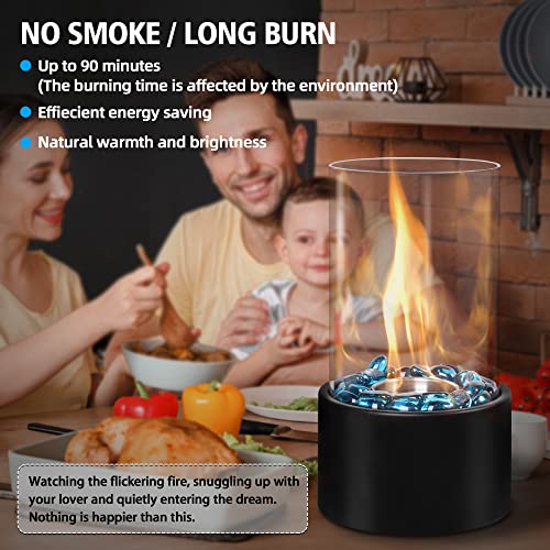 Eufrozy Chimenea pequeña de mesa con vidrio, mini chimenea portátil de alcohol para frotar en interiores, bioetanol de combustión limpia sin humo para S'Mores/apartamento/llama personal/exterior/patio/negro