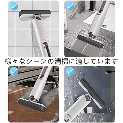 Trapeador corto portátil autoexprimible, mini trapeador absorbente fuerte sin lavado a mano, uso húmedo y seco, sistema de limpieza de pisos para baños, cocinas, vajilla, vidrio de escritorio (2 cabezales de algodón + 1 mango exprimible)