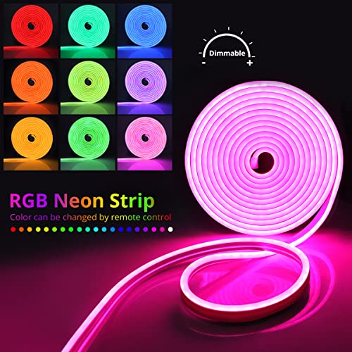 AIMENGTE Tira de luces LED RGB, tira de luz de neón Bluetooth de 16.4 pies multicolor, control remoto y aplicación, sincronización de música, luces LED que cambian de color para dormitorio