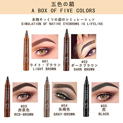 subaoqi 5 PCS Lápiz Microblading para Cejas Pincel para Lápiz de Cejas, Marrón Claro y Oscuro Gris Rojizo Negro Mágico Preciso Impermeable 4 Puntas Tattoo Studio Brow Pen