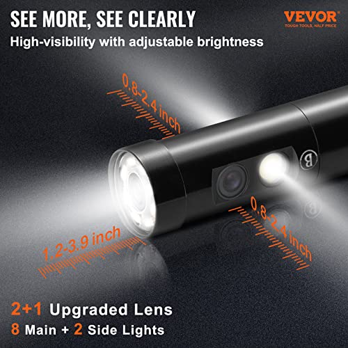 VEVOR Cámara endoscópica de triple lente con luz, pantalla de 4,5 pulgadas, cámara de inspección 1080P con 10 luces LED, cámara de serpiente de drenaje impermeable IP67 para automóvil, fontanería (cable de 16,5 pies, tarjeta de 32 GB)