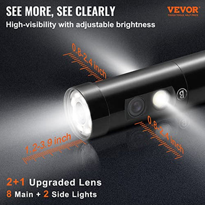 VEVOR Cámara endoscópica de triple lente con luz, pantalla de 4,5 pulgadas, cámara de inspección 1080P con 10 luces LED, cámara de serpiente de drenaje impermeable IP67 para automóvil, fontanería (cable de 16,5 pies, tarjeta de 32 GB)