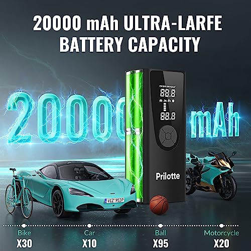 Inflador de neumáticos Compresor de aire portátil- Bomba de aire de 20000 mAh para neumáticos de automóvil-Inflador de neumáticos eléctrico de 150 PSI-Bomba de neumáticos inalámbrica con manómetro Luz de emergencia para motor, bicicleta, pelota, negro