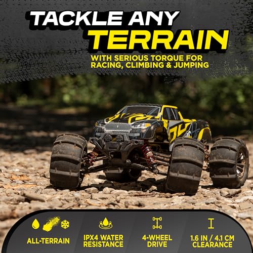 PRODUCTO 356 LAEGENDARY Coche de control remoto, Hobby Grade RC Car 1:16 escala motor sin escobillas con dos baterías, 4x4 todoterreno impermeable RC camión, coches RC rápidos para adultos, coches RC, camión de control remoto