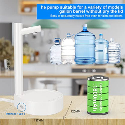 Myvision Dispensador de botellas de agua de escritorio, bomba de botella de agua portátil para botellas universales, bomba de jarra de agua con carga USB, interruptor de botella de agua (blanco)