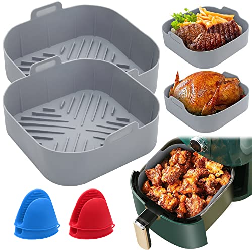 Revestimientosde aire, paquete de 2 ollas de silicona de 8,1 pulgadas, repuesto reutilizable , bandeja para hornear, fácil limpieza, recipiente de silicona apto para alimentos, accesorios de aire con 2 juegos de guantes resistentes al calor