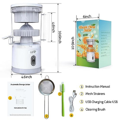 Máquinas exprimidoras eléctricas de cítricos - Exprimidor de jugo de naranja portátil recargable para naranja, limón, kiwi, pomelo, pequeños electrodomésticos de cocina 2023 con cepillo de limpieza y colador de jugos