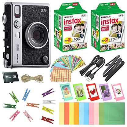 Cámara instantánea híbrida FUJIFILM INSTAX Mini EVO + paquete económico de película Fuji Instax (40 hojas) Paquete de accesorios de 32 GB 5 marcos de escritorio de plástico + 10 marcos de papel más 60 marcos adhesivos