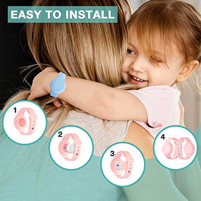 Pulsera AirTag impermeable para niños (paquete de 2) – Pulsera de silicona suave con etiqueta de aire para niños, correa de reloj Airtag ligera, soporte para rastreador GPS oculto para niños compatible con Apple Airtag (rosa/azul)