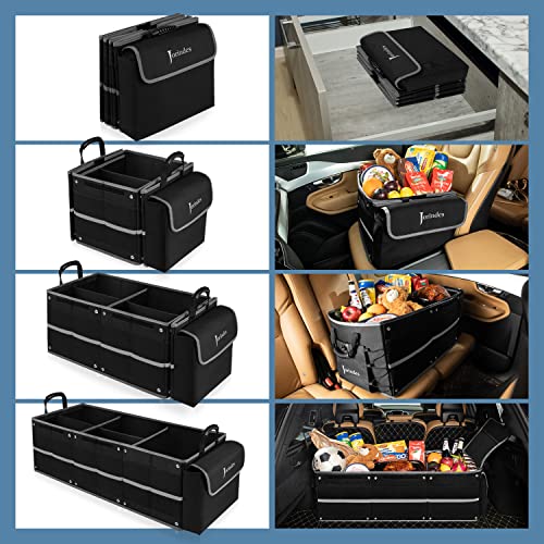 PRODUCTO 476 Organizador de maletero plegable con bolsa térmica aislada a prueba de fugas, 3 compartimentos 5 en 1 para coche, organizador de almacenamiento de carga SUV con divisores extraíbles, tapa plegable, 2 correas de amarre, negro