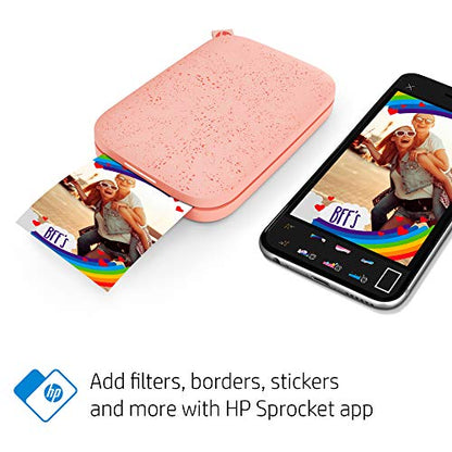 Impresora fotográfica instantánea en color portátil HP Sprocket de 2x3" (Blush) Imprima imágenes en papel adhesivo Zink desde su dispositivo iOS y Android.