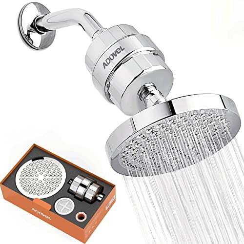 ADOVEL Cabezal de ducha de alto rendimiento y filtro de agua dura, filtro de ducha de 15 etapas elimina cloro y sustancias nocivas, cabezal de ducha suavizante de agua para baño, ducha de lluvia, 1 cartucho de filtro reemplazable