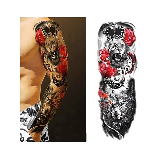 Betytattoo tatuaje temporal, tatuajes temporales para hombres - Tatuajes Temporales Impermeables de Brazo Completo pegatinas 4 Hojas y Medio Brazo Hombro Tatuaje Falso 10 Hojas - Tatuajes Temporales Adulto BETY5