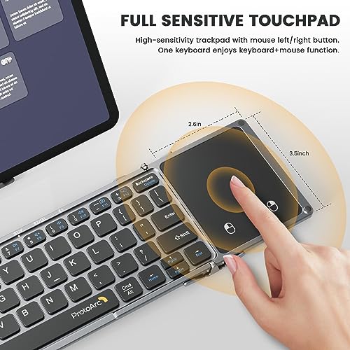 ProtoArc Teclado Bluetooth plegable con panel táctil, teclado inalámbrico plegable XK02 para viajes, teclado portátil compacto de bolsillo para iPad, iPhone, tableta, portátil, Windows, iOS, Android