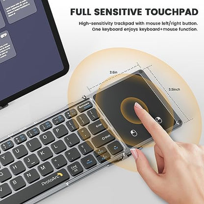 ProtoArc Teclado Bluetooth plegable con panel táctil, teclado inalámbrico plegable XK02 para viajes, teclado portátil compacto de bolsillo para iPad, iPhone, tableta, portátil, Windows, iOS, Android