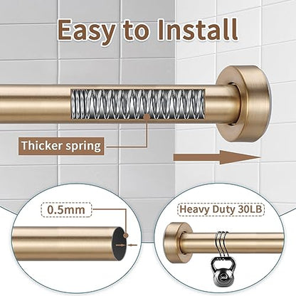 Paquete de 2 barras de cortina de tensión de resorte, barra de cortina de resorte ajustable de 24-36 pulgadas, acero inoxidable, antideslizante, sin perforación, nunca se colapsa, barra de tensión pequeña para puerta de armario, oro cálido