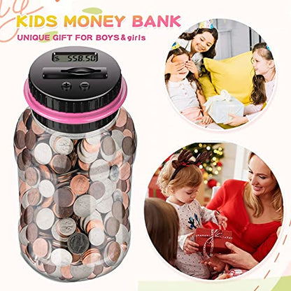 PRODUCTO 109 Tarro de dinero para contar dinero, alcancía Winnsty, contador de monedas digital con pantalla LCD, caja de ahorro de dinero de gran capacidad para niños y adultos como regalo en Navidad, cumpleaños (rosa)