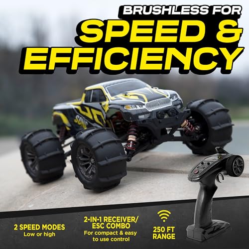 PRODUCTO 356 LAEGENDARY Coche de control remoto, Hobby Grade RC Car 1:16 escala motor sin escobillas con dos baterías, 4x4 todoterreno impermeable RC camión, coches RC rápidos para adultos, coches RC, camión de control remoto