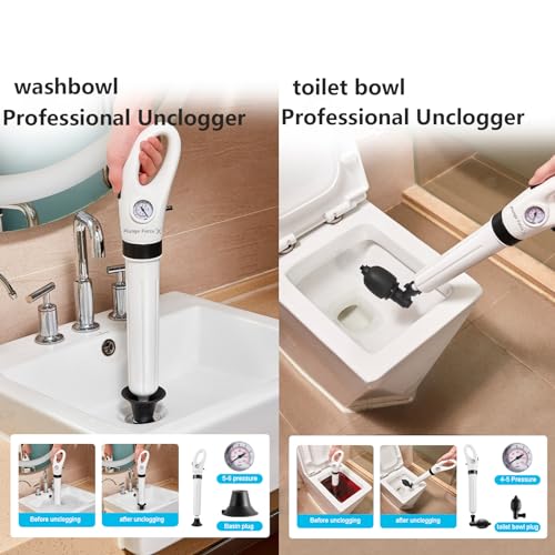 Émbolo de inodoro PLUNGE FORCE X™, inyector de drenaje de aire de alta presión, pistón de alcantarillado neumático con manómetro visual de presión de aire, baños, fregaderos, desagües de piso, cocinas y obstrucciones de plomería