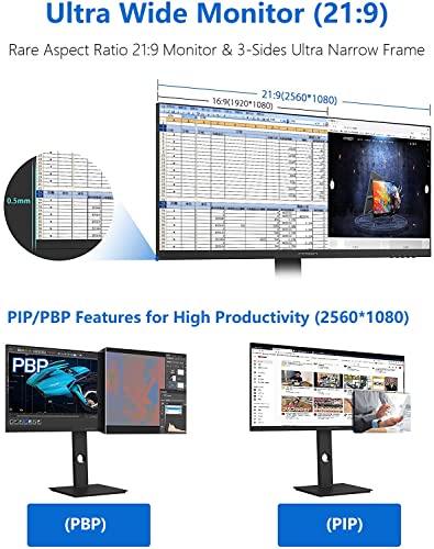 INNOCN 29C1F-D Monitor ultraancho de 29" USB tipo C 21:9 Pantalla IPS WFHD 2560 x 1080P 350Nits 99% sRGB DP HDMI Monitor de computadora, 75 Hz, pantalla dividida, altura/pivote ajustable, montaje en pared