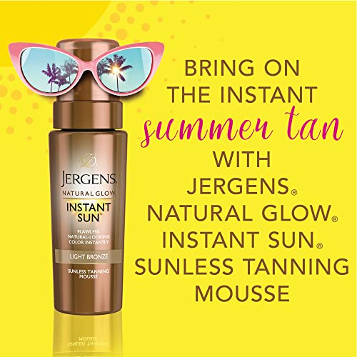 PRODUCTO 87 Jergens Natural Glow Instant Sun Body Mousse, autobronceador para bronceado claro, bronceador corporal sin sol, bronceado falso para piel clara a media, 6 onzas