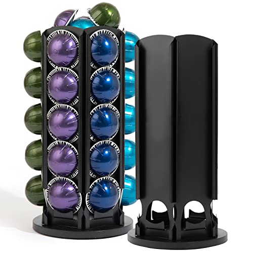 PRODUCTO 153 Velten Carrusel para Cápsulas de Café Compatible con Cápsulas Nespresso Vertuo, Negro Gran Capacidad de Almacenamiento de 30 Cápsulas con Rotación de 360°, Organizador Central para Azúcar, Crema o Accesorios