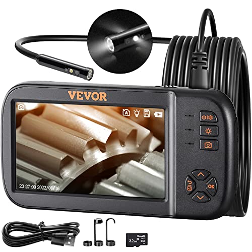 VEVOR Cámara endoscópica de triple lente con luz, pantalla de 4,5 pulgadas, cámara de inspección 1080P con 10 luces LED, cámara de serpiente de drenaje impermeable IP67 para automóvil, fontanería (cable de 16,5 pies, tarjeta de 32 GB)