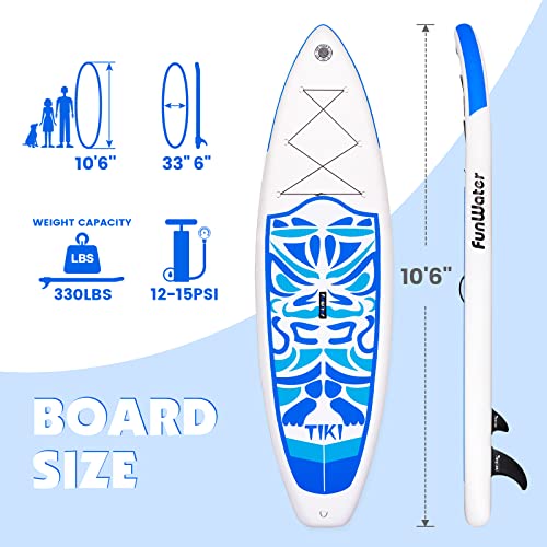 FunWater SUP inflable ultraligero de 10'6×33"×6" (17.6lbs) para todos los niveles de habilidad, todo incluido con tabla de remo, paletas flotantes Adj, bomba, mochila de viaje ISUP, correa, bolsa impermeable