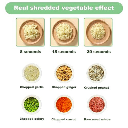 Juego de cortador de verduras eléctrico portátil multifuncional 4 en 1, procesador de verduras inalámbrico para ajo, pimientos, cebollas, apio, jengibre, carne, con cepillo, viene con batidor de huevos y crema.