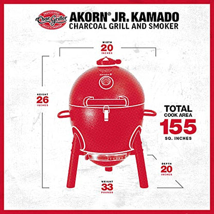 Char-Griller E06614 AKORN Jr. Parrilla de carbón Kamado portátil, color rojo