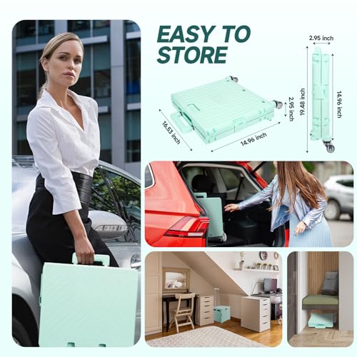 Honshine Carro plegable con ruedas para subir escaleras, caja rodante plegable con mango telescópico, carro de mano para comestibles, libros, archivos, herramientas, suministros de arte (verde claro)