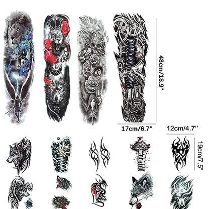 Betytattoo tatuaje temporal, tatuajes temporales para hombres - Tatuajes Temporales Impermeables de Brazo Completo pegatinas 4 Hojas y Medio Brazo Hombro Tatuaje Falso 10 Hojas - Tatuajes Temporales Adulto BETY5