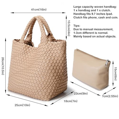 PRODUCTO 562 Bolso tejido para mujer, bolso de mano de cuero vegano, bolso grande de viaje de playa de verano y bolso de hombro retro hecho a mano (albaricoque)