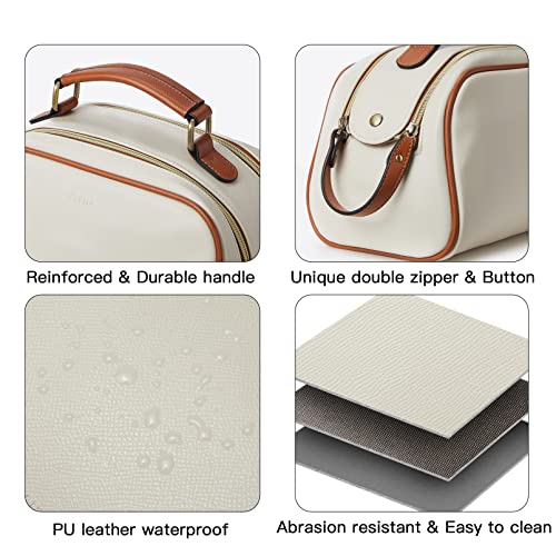 PRODUCTO 494 Telena Neceser de Viaje Bolsas de Cosméticos de Maquillaje para Mujer Organizador de Artículos de Aseo de Cuero PU Impermeable Portátil de Gran Capacidad Beige con Marrón