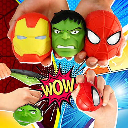 JA-RU Marvel Avengers & Spiderman Bola para apretar llena de agua (3 bolas) Squishy Super Hero Fidget Ball para niños y adultos. Bolas antiestrés para aliviar el estrés. Terapia sensorial calmante juguetes para el TDAH. ABC-6808-3