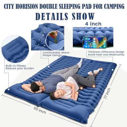 City Horision Colchoneta de dormir doble para acampar Colchoneta de camping autoinflable para 2 personas con almohada Bomba de pie incorporada Colchoneta inflable para dormir para mochileros, caminatas, viajes