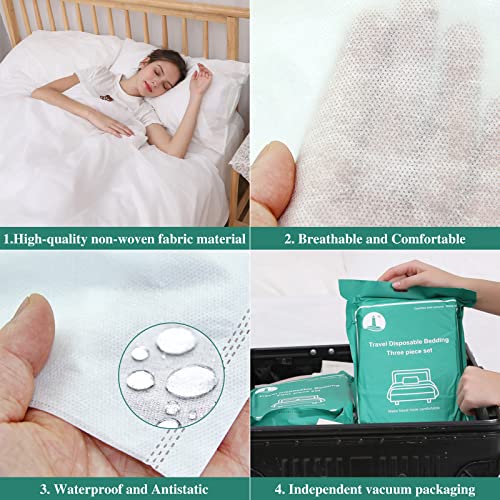 4 piezas de sábanas desechables, sábanas de viaje para hotel, sábanas desechables para cama, funda de cama de viaje, sábana portátil con 1 funda de edredón, 1 sábana y 2 fundas de almohada para viajes, viajes de negocios, spa, hotel