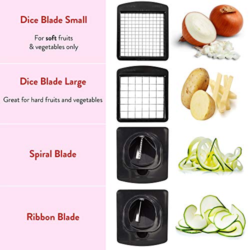 Fullstar Picadora de verduras - Cortadora de verduras en espiral - Picadora de cebolla con contenedor - Picadora de alimentos profesional - Cortadora en cubitos - (4 en 1, blanca)