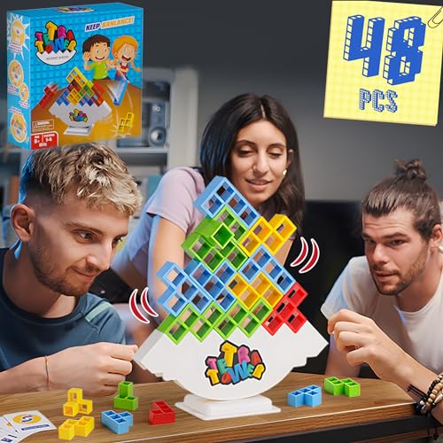 WOWNOVA 48PCS Tetra Tower, divertido juego de mesa de bloques de construcción apilables para niños, adultos, amigos, equipo, aula, dormitorio, noche de juegos familiares y fiestas