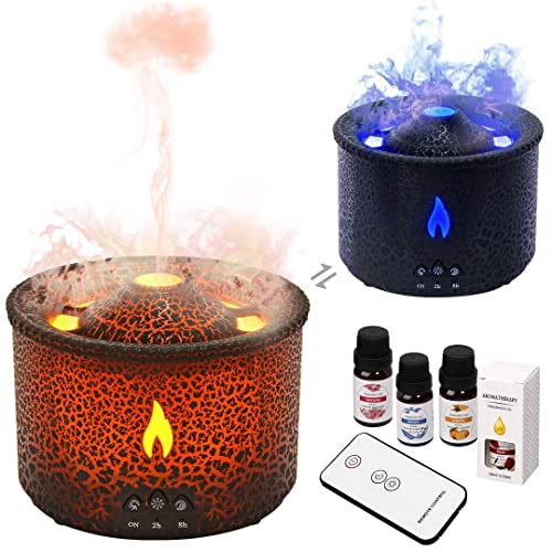 Difusores de volcán de aromaterapia de aceites esenciales, 360 ml, con modo de niebla múltiple, temporizador y apagado automático sin agua, 4 aceites esenciales de cortesía para la oficina en el hogar, negro