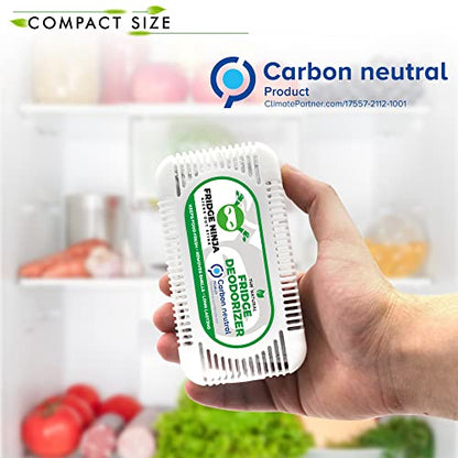 Desodorante para refrigerador Fridge Ninja (paquete de 2) - Más efectivo que el bicarbonato de sodio - Desodorante para refrigerador de carbón activado natural y sin perfume - Eliminador de olores para congelador, refrigerador y loncheras