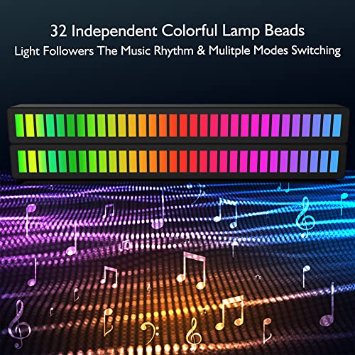 Barra de luz de control de sonido RGB, barra de luz de ritmo activada por sonido inalámbrica, barra de luz LED ambiental recargable de 32 bits con nivel de música colorido activado por voz para coche, sala de juegos, fiesta, DJ, escritorio (2 paquetes)