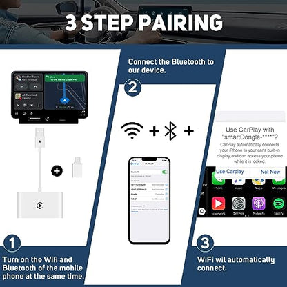 Adaptadorsa inalámbrico, para CarPlay con cable de  Adaptador inalámbrico Apple Carplay Plug & Play con cable a inalámbrico CarPlay Dongle 2023 Actualización baja Adaptador inalámbrico WOLIOS Carplay para CarPlay Apple Carplay