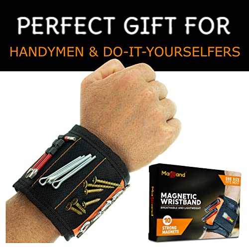 MagBand Pulsera magnética para sujetar tornillos, clavos y brocas - 10 imanes potentes - Pulsera de herramientas para hombres y mujeres - Ideas de regalos para papá, esposo, manitas o mujer práctica