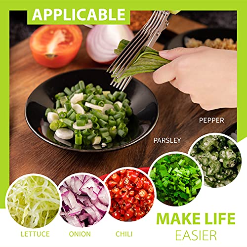 PRODUCTO 127 Juego de tijeras para hierbas  con 5 cuchillas y cubierta, fantásticos utensilios de cocina para cortar lechuga rallada, cilantro fresco, cebolla verde fresca, etc. También se puede utilizar para cortar papel.