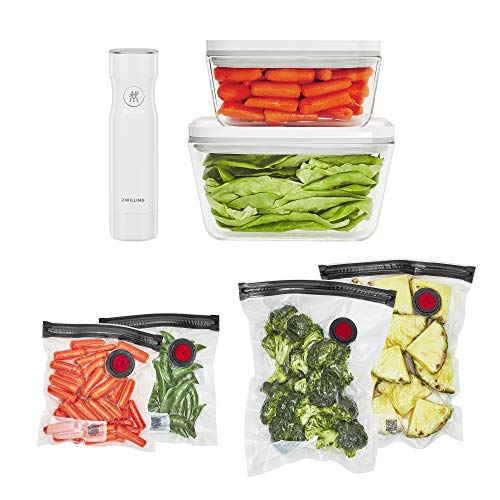 PRODUCTO 332 ZWILLING Fresh & Save Juego de iniciación de máquina selladora al vacío de 7 piezas, bolsas Sous Vide, preparación de comidas, recipientes herméticos para almacenamiento de alimentos de vidrio