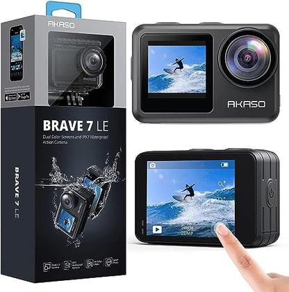 AKASO Brave 7 LE 4K30FPS 20MP WiFi Cámara de acción con pantalla táctil EIS 2.0 Zoom Control remoto Cámara subacuática de 131 pies con 2 baterías de 1350 mAh Soporte para micrófono externo Cámara Vlog