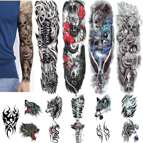 Betytattoo tatuaje temporal, tatuajes temporales para hombres - Tatuajes Temporales Impermeables de Brazo Completo pegatinas 4 Hojas y Medio Brazo Hombro Tatuaje Falso 10 Hojas - Tatuajes Temporales Adulto BETY5