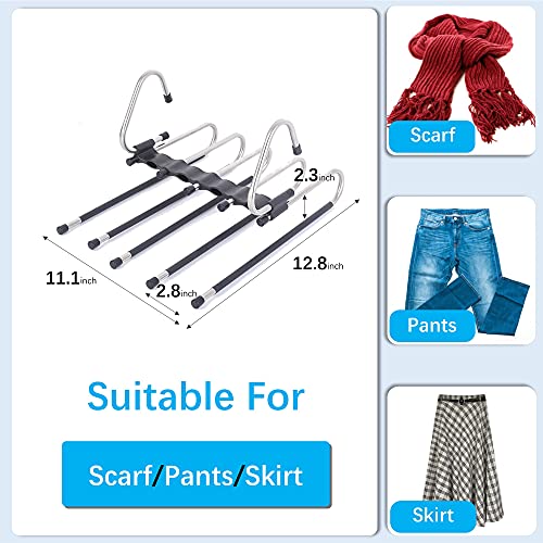 Perchas mágicas para pantalones que ahorran espacio, paquete de 2 para armario, múltiples capas, usos multifuncionales, organizador para pantalones, bufandas, holguras (paquete de 2 con 10 clips de metal)